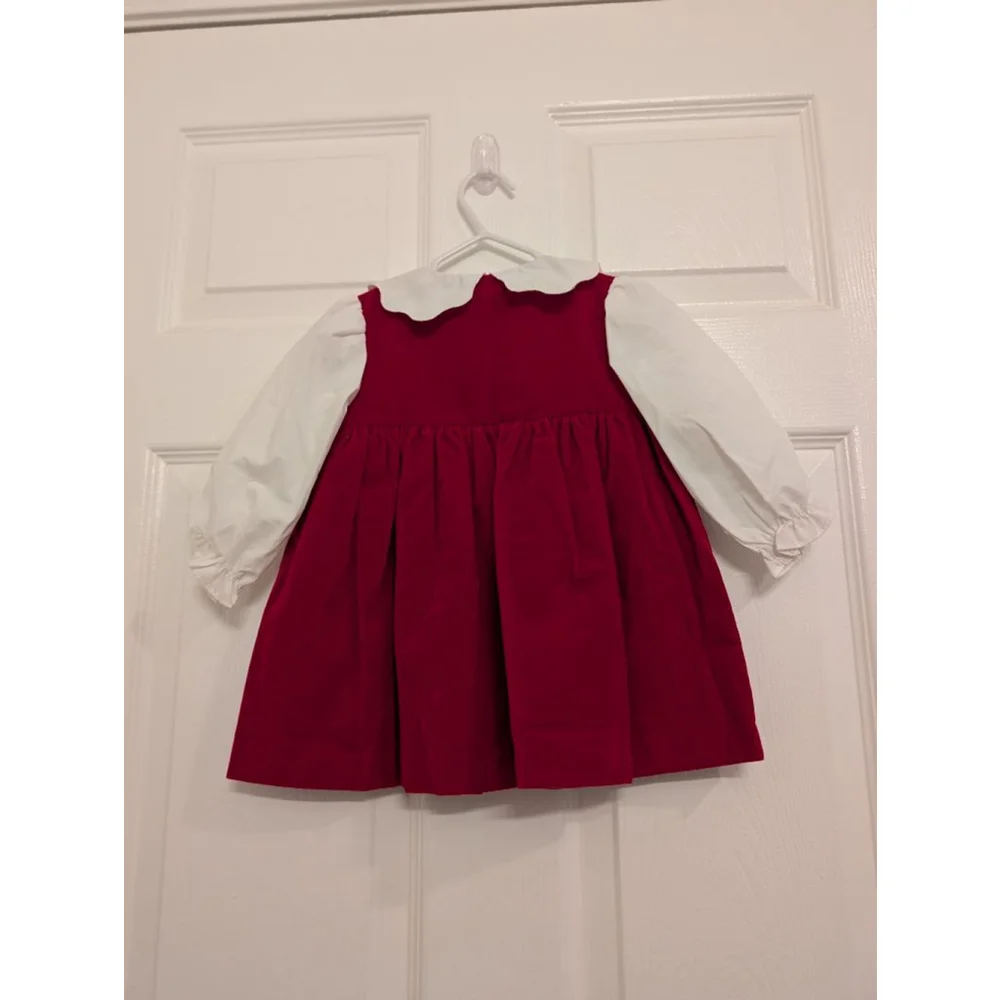 Vintage Girls OshKosh B'gosh Christmas Red Velvet Dress 18mos Scottie Dog
